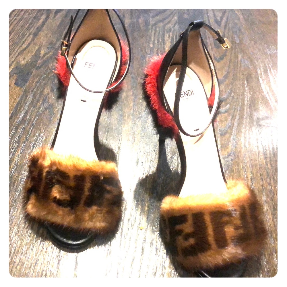Fur mink sandals
